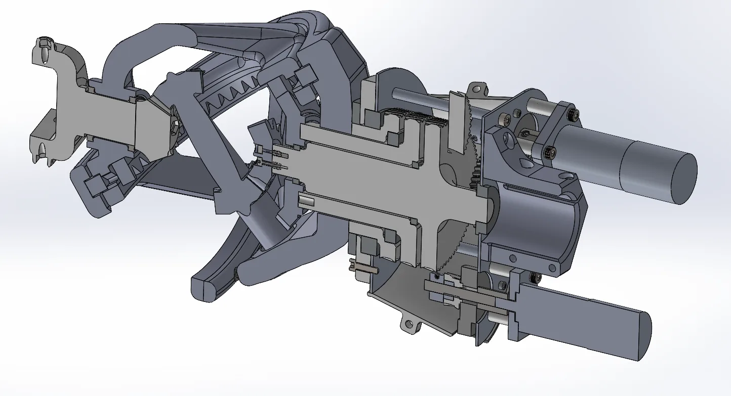 Cross-sectional CAD view showing the concentric gearing and internal architecture