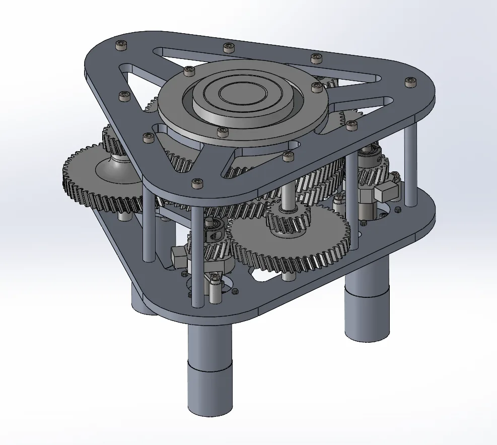 Very early CAD iteration of the gearbox — oversized and heavy