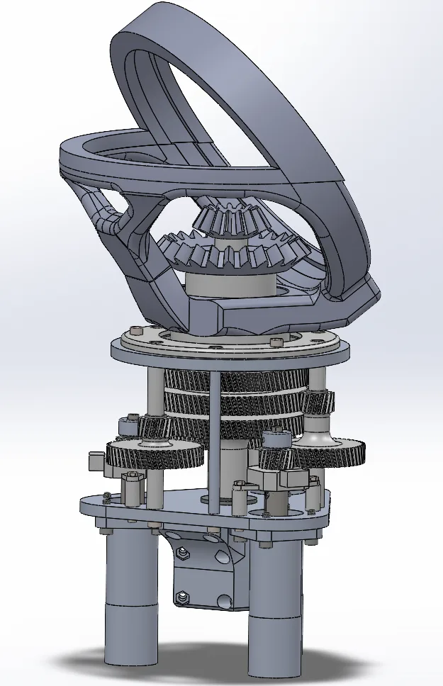 Intermediate CAD iteration of the gearbox — lighter but unfinished